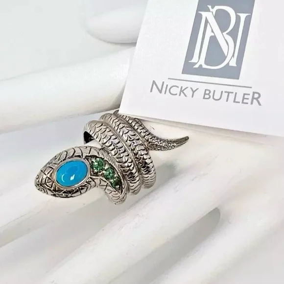 🎃Nicky Butler 925 Sterling Silver Turquoise SNAKE Coiled Ring Brand New Unique - Picture 2 of 12